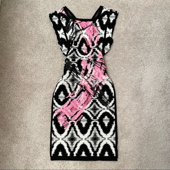 Herve Leger Bandage Dress (Black/White & Hot Pink) - Picture 4 of 10